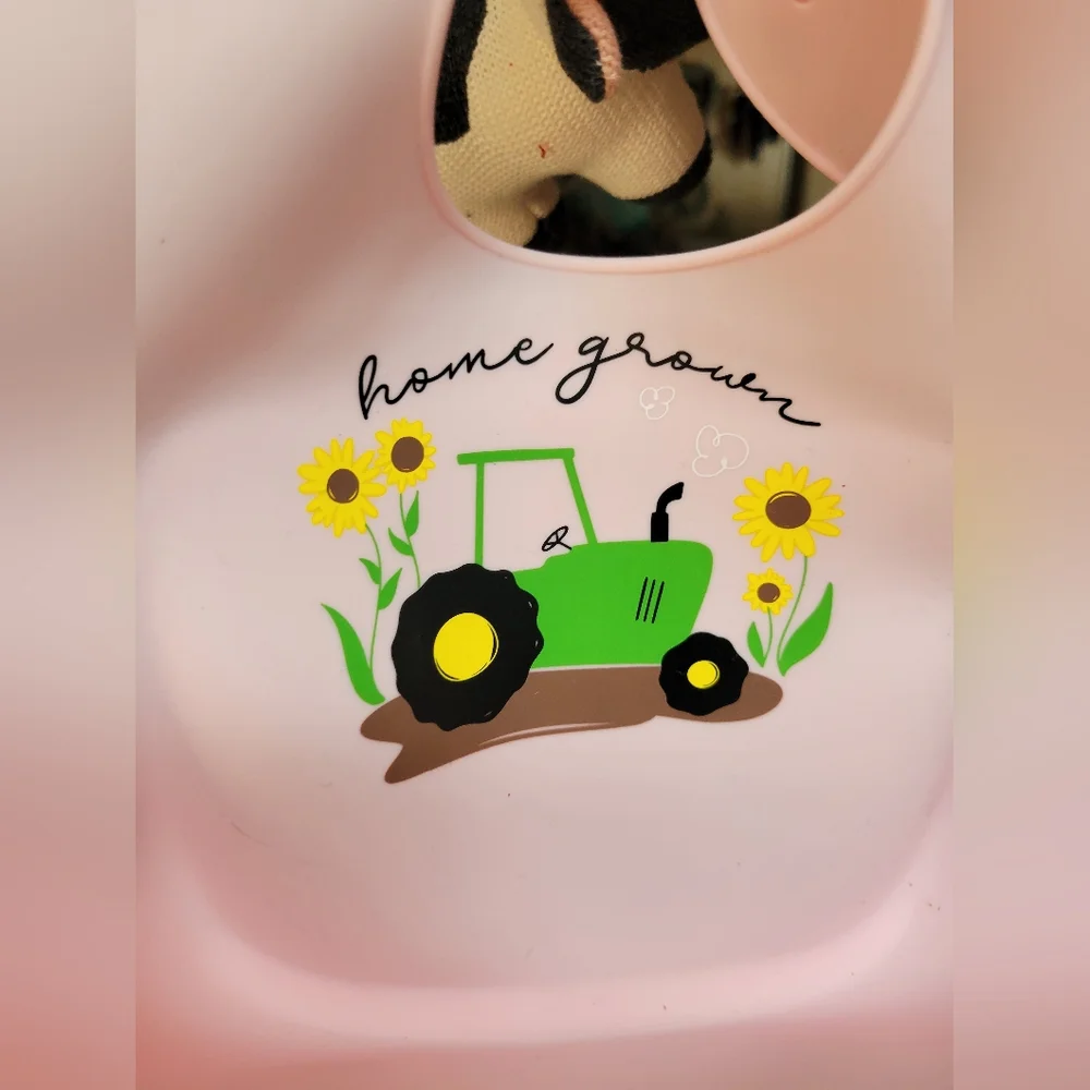 Mud pie silicone baby Bib and rattle cow tractor